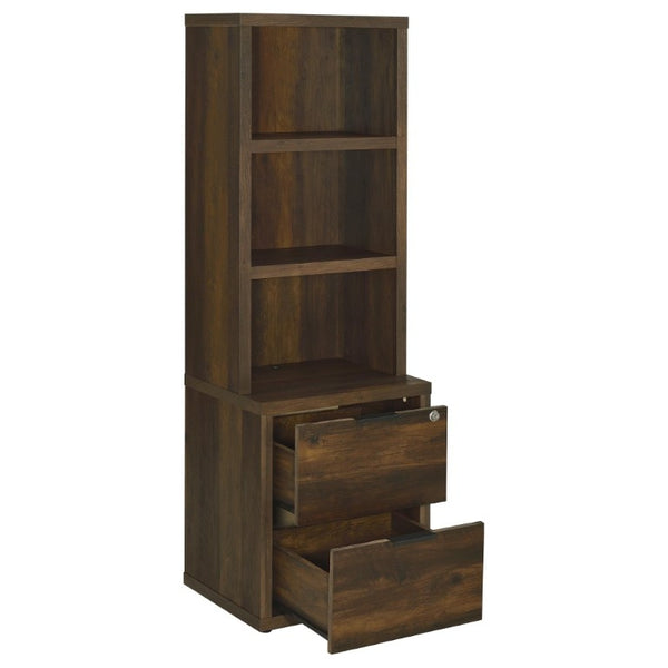 English Elm Geary Dark Pine Tall Bookcase with Locking Drawer and Dual USB Charging Ports B2777P535913