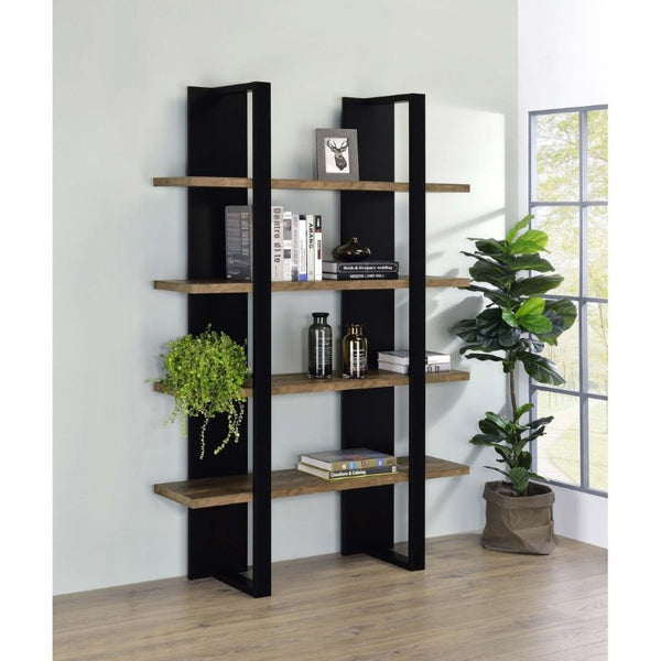 English Elm Mystrene Four Shelf Open Bookcase with Two Tone Walnut Finish for Modern Living B2777P535914
