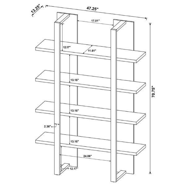 English Elm Mystrene Four Shelf Open Bookcase with Two Tone Walnut Finish for Modern Living B2777P535914