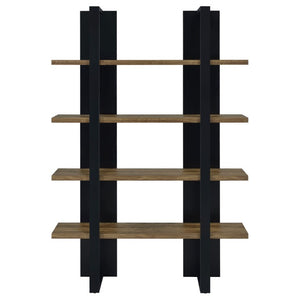 English Elm Mystrene Four Shelf Open Bookcase with Two Tone Walnut Finish for Modern Living B2777P535914