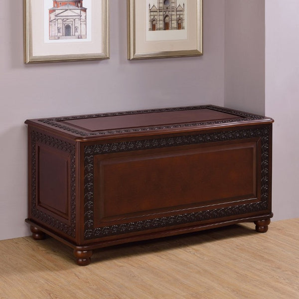 English Elm Deep Tobacco Cedar Lined Hardwood Chest Ornate Carved Storage for Bedroom Linens B2777P535915