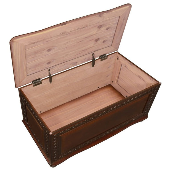 English Elm Deep Tobacco Cedar Lined Hardwood Chest Ornate Carved Storage for Bedroom Linens B2777P535915