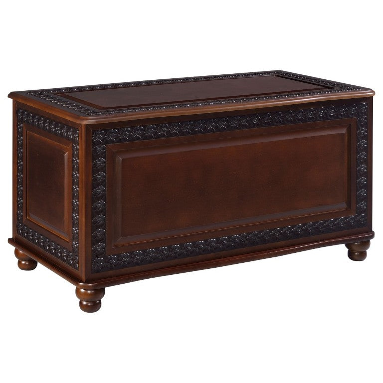 English Elm Deep Tobacco Cedar Lined Hardwood Chest Ornate Carved Storage for Bedroom Linens B2777P535915