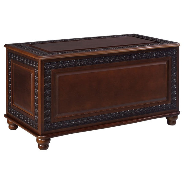 English Elm Deep Tobacco Cedar Lined Hardwood Chest Ornate Carved Storage for Bedroom Linens B2777P535915
