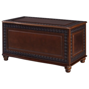 English Elm Deep Tobacco Cedar Lined Hardwood Chest Ornate Carved Storage for Bedroom Linens B2777P535915
