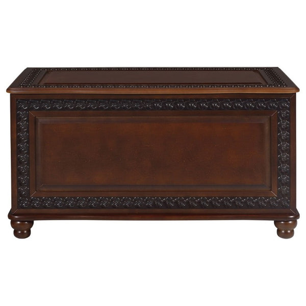 English Elm Deep Tobacco Cedar Lined Hardwood Chest Ornate Carved Storage for Bedroom Linens B2777P535915