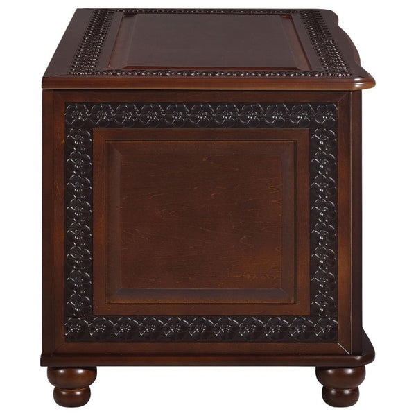 English Elm Deep Tobacco Cedar Lined Hardwood Chest Ornate Carved Storage for Bedroom Linens B2777P535915