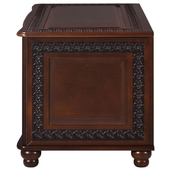 English Elm Deep Tobacco Cedar Lined Hardwood Chest Ornate Carved Storage for Bedroom Linens B2777P535915