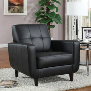 English Elm Black Faux Leather Accent Chair Tufted Track Arm Mid-Century Contemporary Lounge B2777P535919
