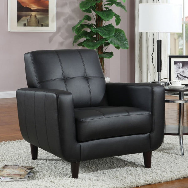 English Elm Black Faux Leather Accent Chair Tufted Track Arm Mid-Century Contemporary Lounge B2777P535919