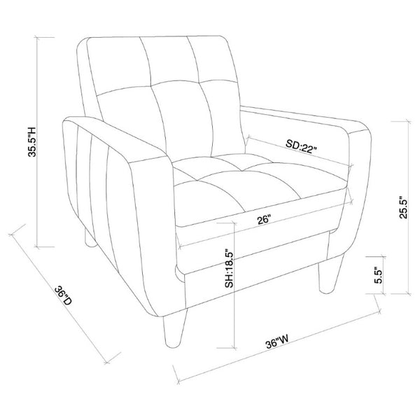 English Elm Black Faux Leather Accent Chair Tufted Track Arm Mid-Century Contemporary Lounge B2777P535919