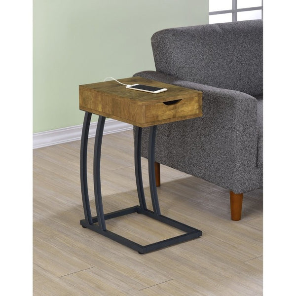 English Elm Antique Nutmeg C-Shaped Side Table with Built-In Outlets and USB Charging Ports B2777P535920