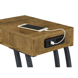 English Elm Antique Nutmeg C-Shaped Side Table with Built-In Outlets and USB Charging Ports B2777P535920