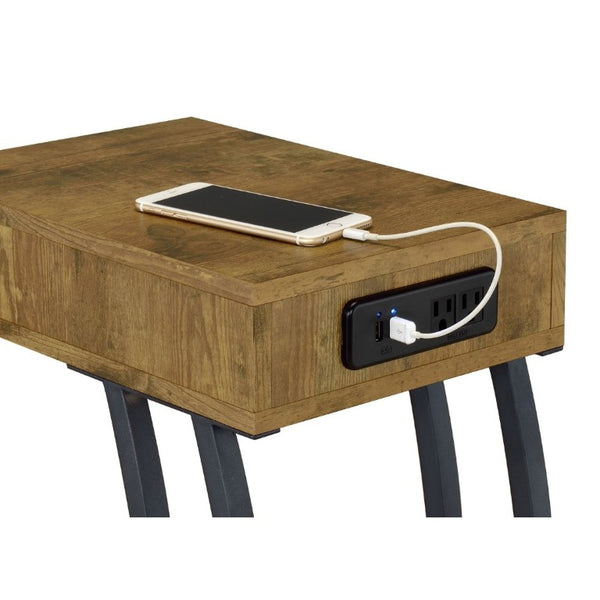 English Elm Antique Nutmeg C-Shaped Side Table with Built-In Outlets and USB Charging Ports B2777P535920