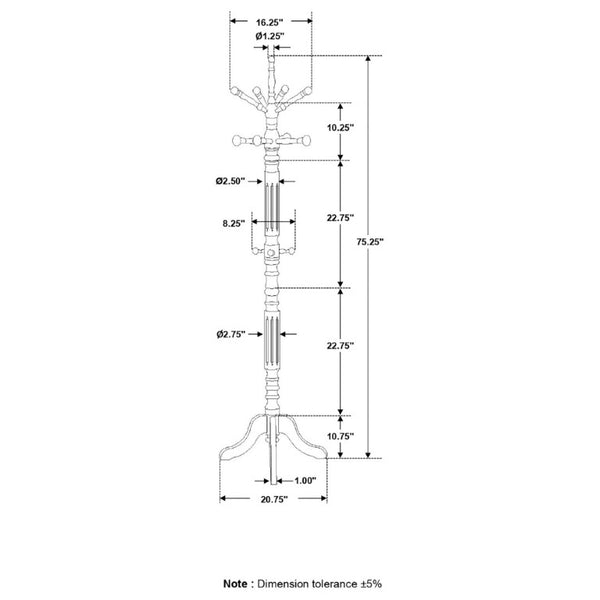 English Elm Tobacco Finish Solid Rubberwood Freestanding Coat Rack with Rotating Top for Entryways B2777P535923