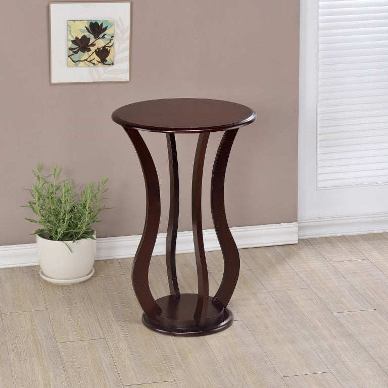 English Elm Cherry Pedestal Accent Table with Round Faux Marble Top for Living Room or Bedroom B2777P535926