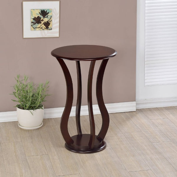 English Elm Cherry Pedestal Accent Table with Round Faux Marble Top for Living Room or Bedroom B2777P535926