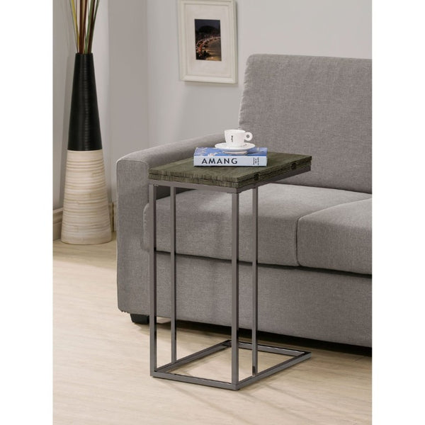 English Elm Weathered Grey Wood Grain Expandable Sofa Snack Table with Black Nickel U Base B2777P535928