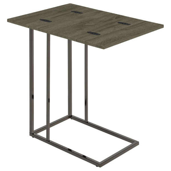 English Elm Weathered Grey Wood Grain Expandable Sofa Snack Table with Black Nickel U Base B2777P535928