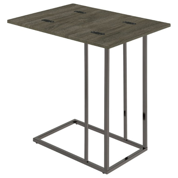 English Elm Weathered Grey Wood Grain Expandable Sofa Snack Table with Black Nickel U Base B2777P535928