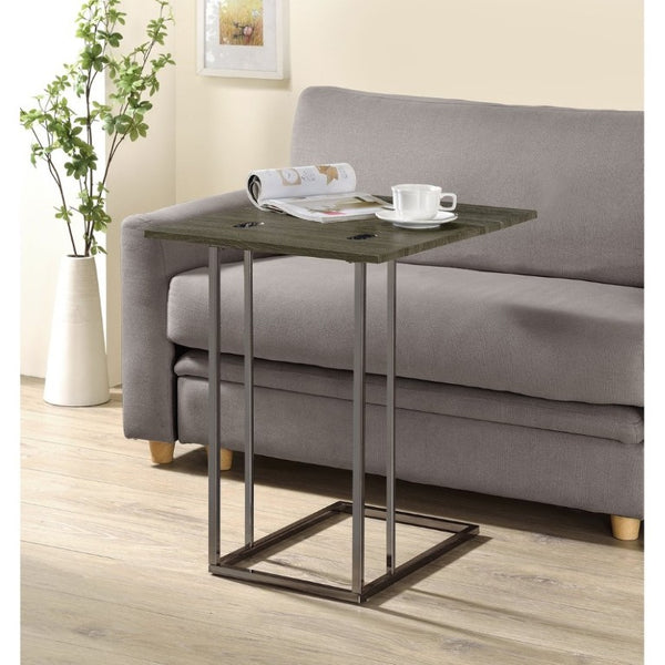 English Elm Weathered Grey Wood Grain Expandable Sofa Snack Table with Black Nickel U Base B2777P535928