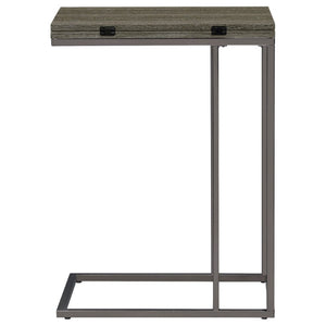 English Elm Weathered Grey Wood Grain Expandable Sofa Snack Table with Black Nickel U Base B2777P535928