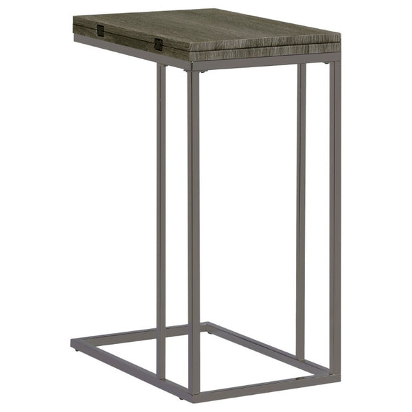 English Elm Weathered Grey Wood Grain Expandable Sofa Snack Table with Black Nickel U Base B2777P535928