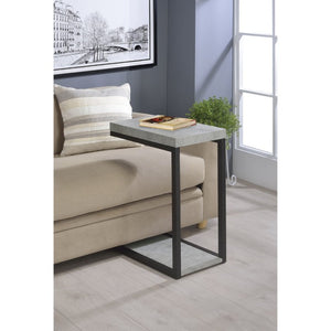 English Elm Cement Finish Snack Table with Angular Black Metal Frame for Modern Loft Living B2777P535930