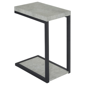 English Elm Cement Finish Snack Table with Angular Black Metal Frame for Modern Loft Living B2777P535930