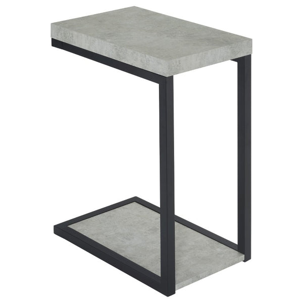 English Elm Cement Finish Snack Table with Angular Black Metal Frame for Modern Loft Living B2777P535930