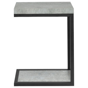 English Elm Cement Finish Snack Table with Angular Black Metal Frame for Modern Loft Living B2777P535930