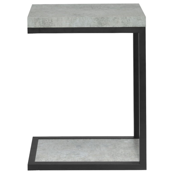 English Elm Cement Finish Snack Table with Angular Black Metal Frame for Modern Loft Living B2777P535930