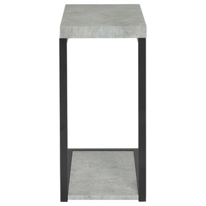 English Elm Cement Finish Snack Table with Angular Black Metal Frame for Modern Loft Living B2777P535930