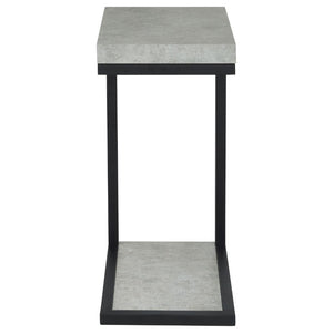 English Elm Cement Finish Snack Table with Angular Black Metal Frame for Modern Loft Living B2777P535930