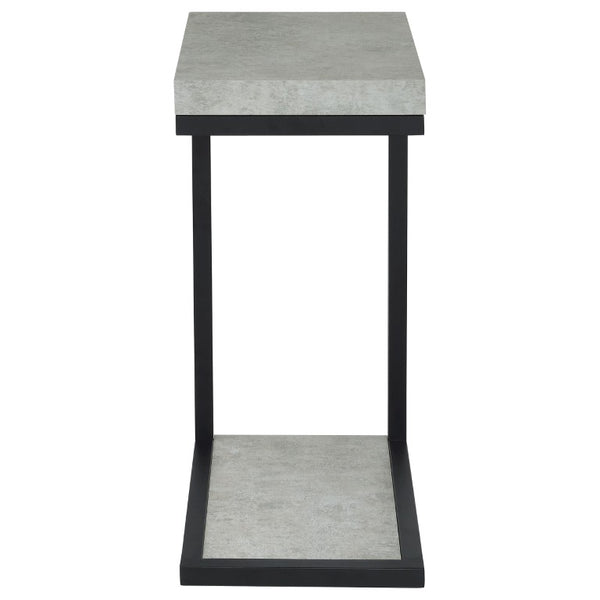 English Elm Cement Finish Snack Table with Angular Black Metal Frame for Modern Loft Living B2777P535930