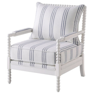 English Elm White Spindle Frame Coastal Accent Chair with Navy Awning Stripe Linen Upholstery White B2777P535932