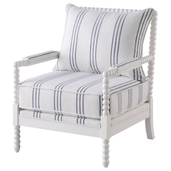 English Elm White Spindle Frame Coastal Accent Chair with Navy Awning Stripe Linen Upholstery White B2777P535932