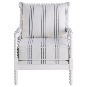 English Elm White Spindle Frame Coastal Accent Chair with Navy Awning Stripe Linen Upholstery White B2777P535932