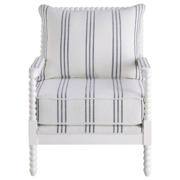 English Elm White Spindle Frame Coastal Accent Chair with Navy Awning Stripe Linen Upholstery White B2777P535932