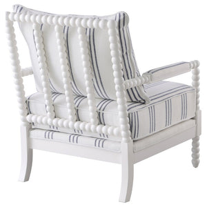 English Elm White Spindle Frame Coastal Accent Chair with Navy Awning Stripe Linen Upholstery White B2777P535932