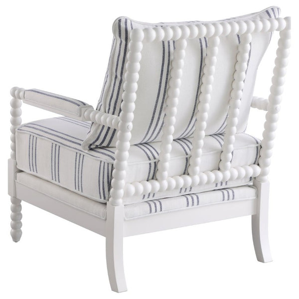 English Elm White Spindle Frame Coastal Accent Chair with Navy Awning Stripe Linen Upholstery White B2777P535932