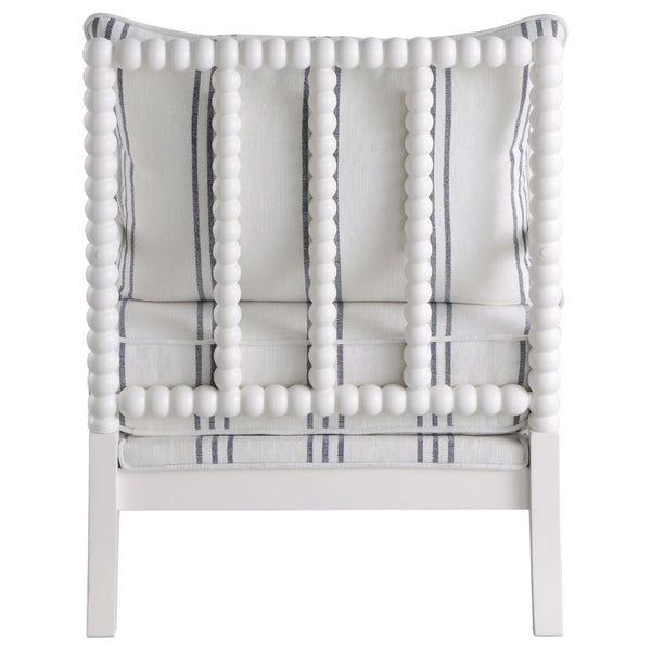 English Elm White Spindle Frame Coastal Accent Chair with Navy Awning Stripe Linen Upholstery White B2777P535932