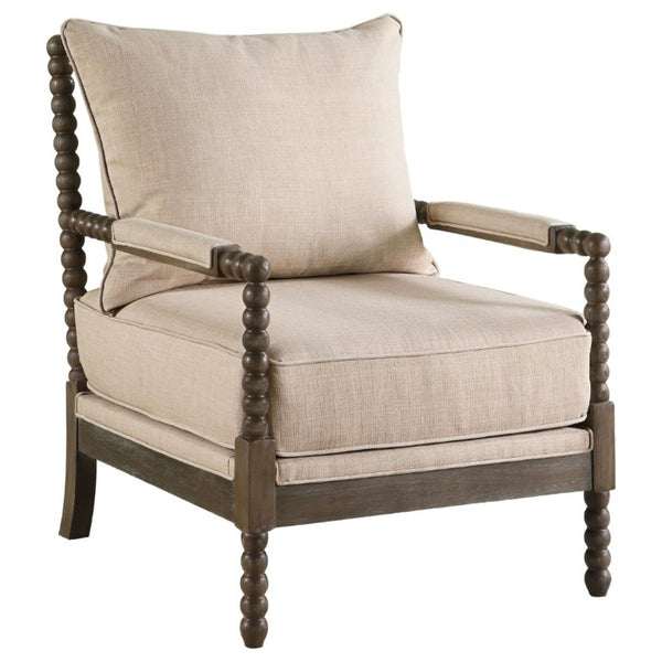 English Elm White Spindle Frame Coastal Accent Chair with Navy Awning Stripe Linen Upholstery Beige B2777P535933