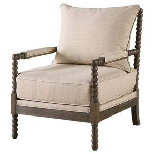 English Elm White Spindle Frame Coastal Accent Chair with Navy Awning Stripe Linen Upholstery Beige B2777P535933