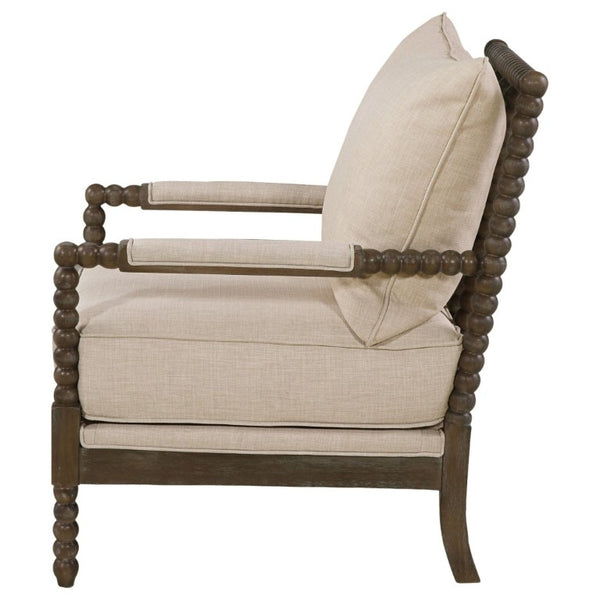 English Elm White Spindle Frame Coastal Accent Chair with Navy Awning Stripe Linen Upholstery Beige B2777P535933