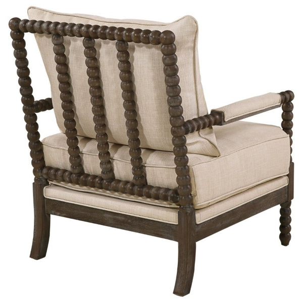English Elm White Spindle Frame Coastal Accent Chair with Navy Awning Stripe Linen Upholstery Beige B2777P535933