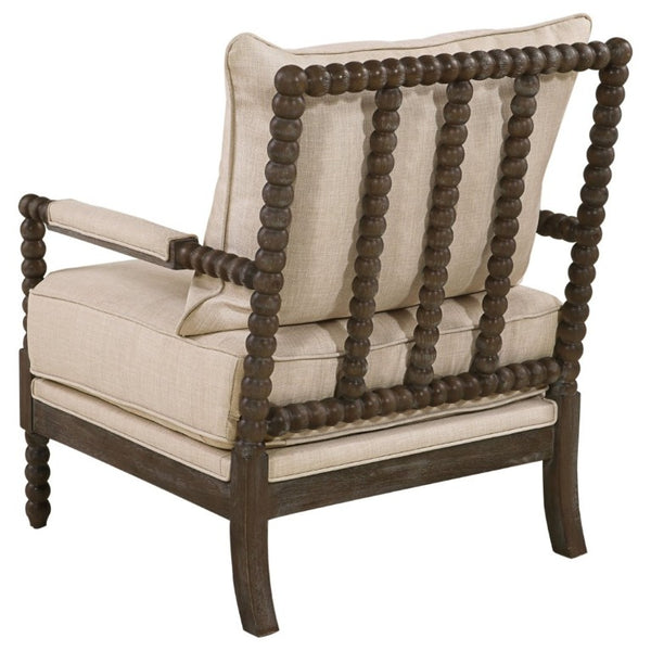 English Elm White Spindle Frame Coastal Accent Chair with Navy Awning Stripe Linen Upholstery Beige B2777P535933