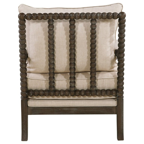 English Elm White Spindle Frame Coastal Accent Chair with Navy Awning Stripe Linen Upholstery Beige B2777P535933