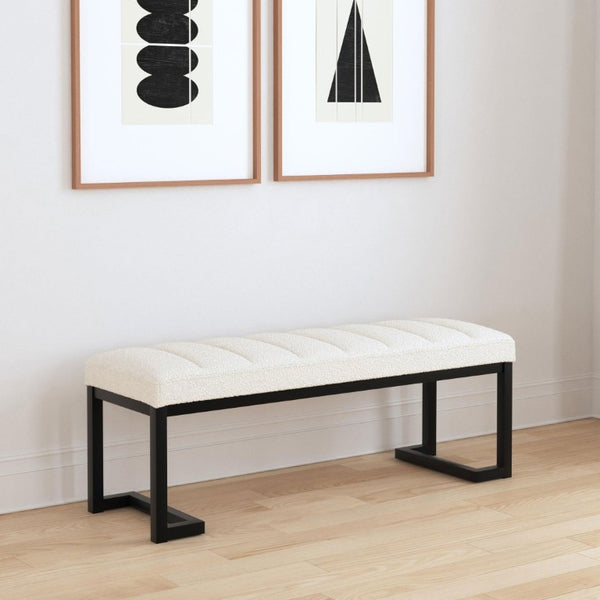 English Elm Mira Channel Tufted Boucle Bench with Black Metal Base for Bedroom or Entryway B2777P535934