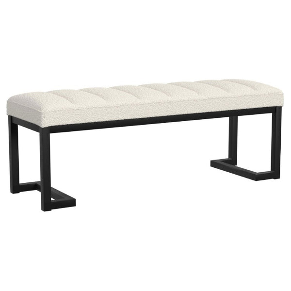 English Elm Mira Channel Tufted Boucle Bench with Black Metal Base for Bedroom or Entryway B2777P535934